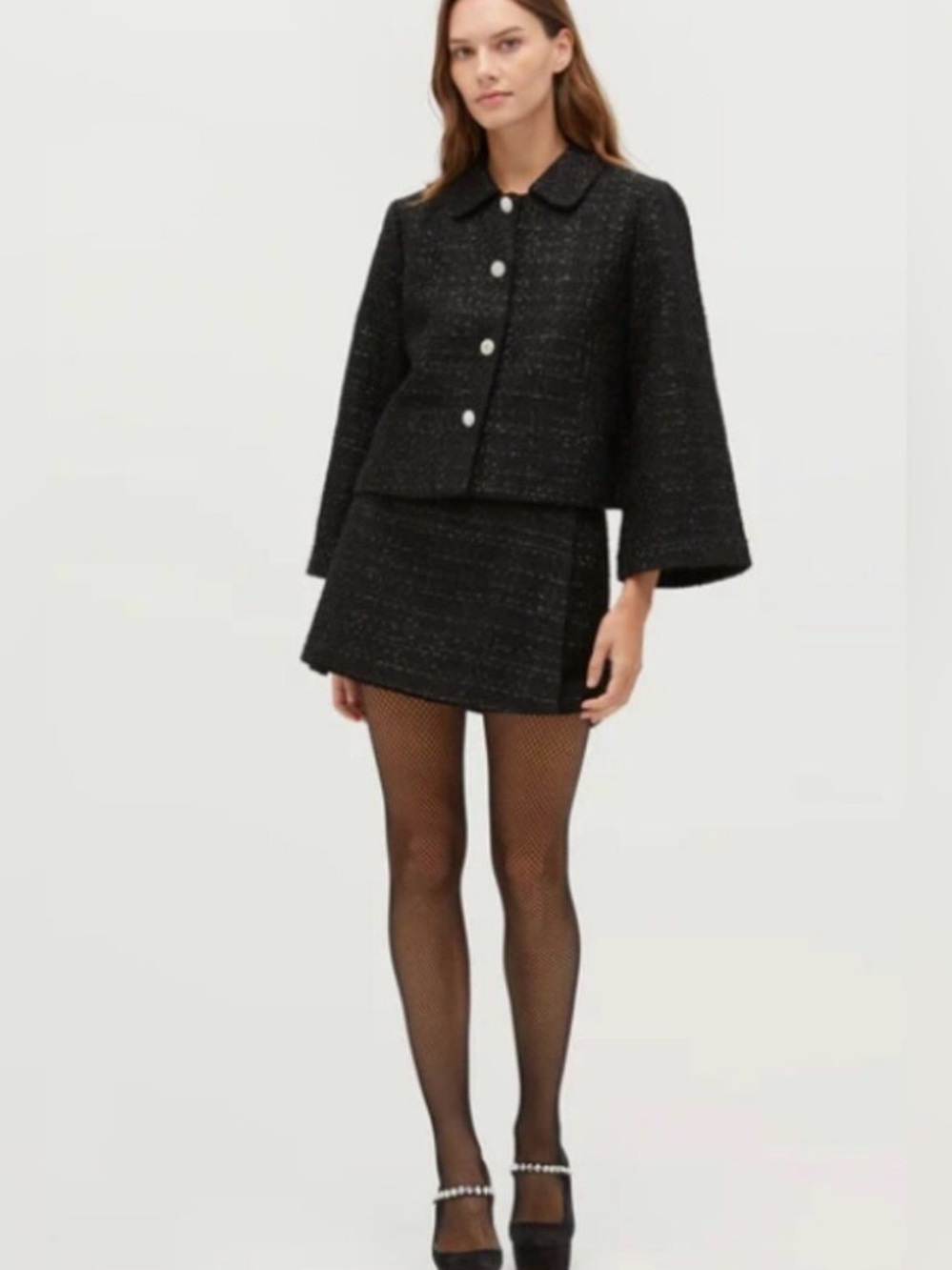 HILL HOUSE HOME Tatiana Mini Wrap Skirt Black Tweed Jacquard XL NWT